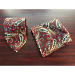Christian Dior Monsieur Silk Necktie & Handkerchief Set Red Paisley New Preppy
